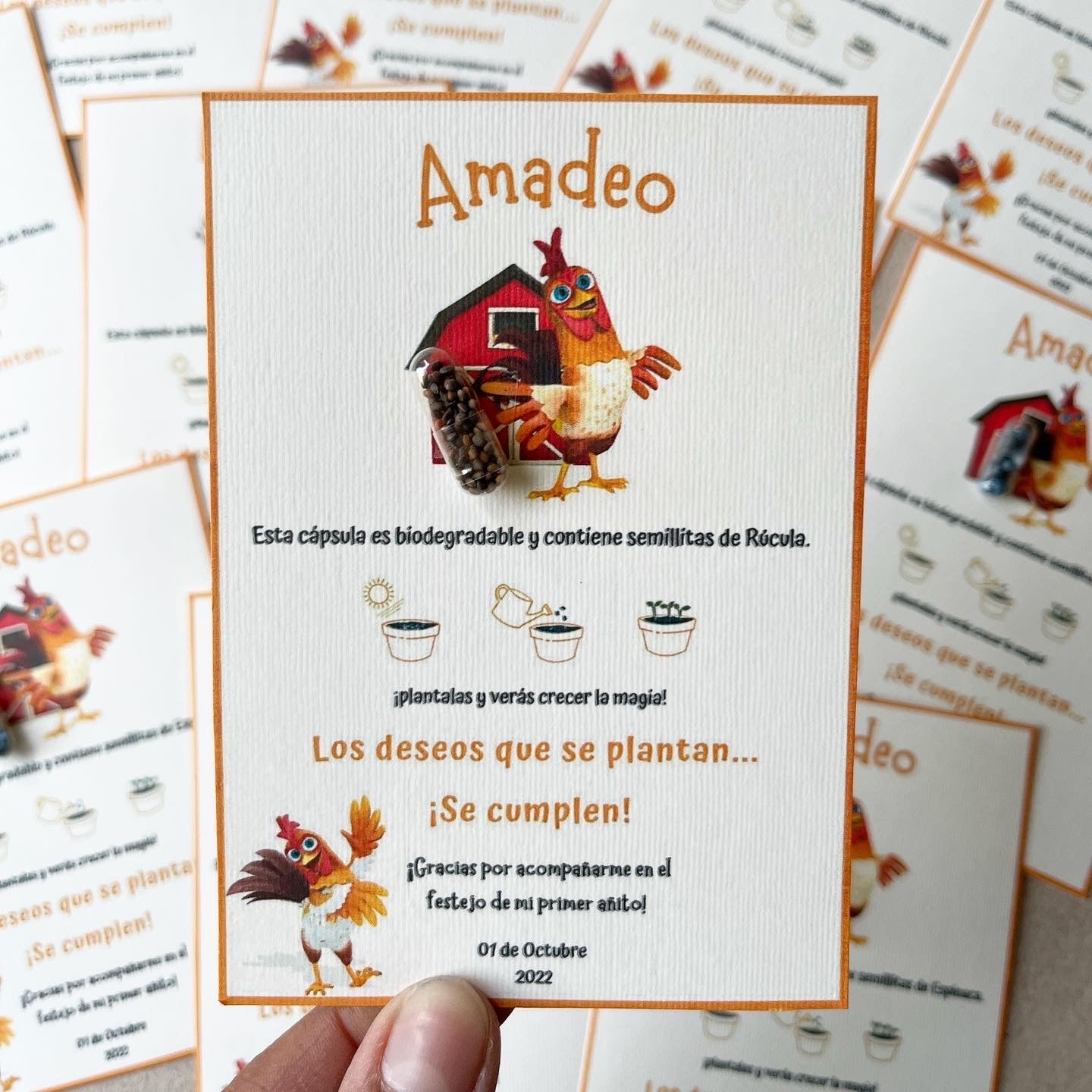 Tarjetas con cápsula biodegradable con semillitas